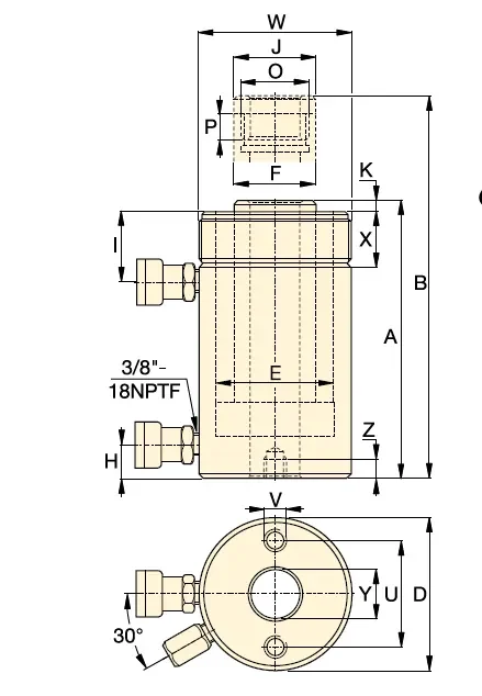 RRH Series, Double Acting Hollow Plunger Hydraulic Cylinders