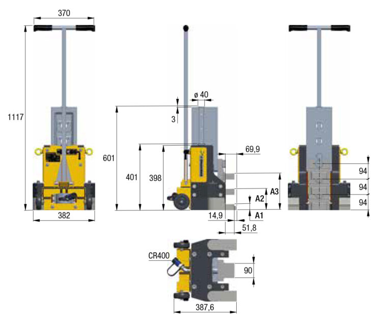 TJP308, 30 Ton, 200mm Stroke, Hydraulic Toe Jack TJP308, 33 Ton, 7.87 in Stroke, Hydraulic Toe Jack